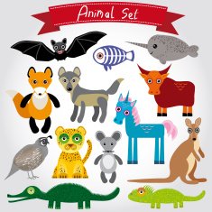 Set of funny cartoon animals on a white background vector