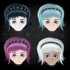 Set of cute cartoon anime girls