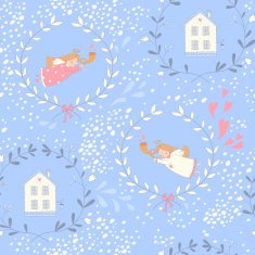 Seamless pattern with Christmas angels and homes N2