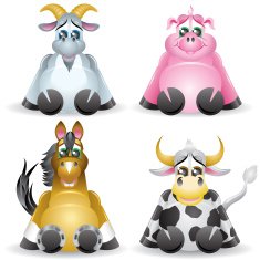 Farm Animals - Goat Pig Horse and a Bull