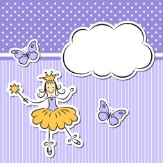 Little girl with paper cloud and butterflies