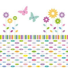 flowers and butterflies greeting card on colorful ellipses abstract background N2