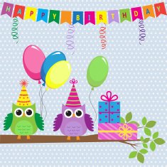 Birthday vector card with owls