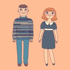 Drawn man and woman Young couple N3
