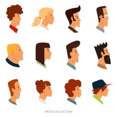 Collection of colored flat avatars with different human heads N3