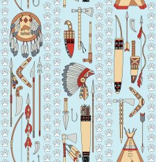 seamless pattern with Native American attributes and animal tracks