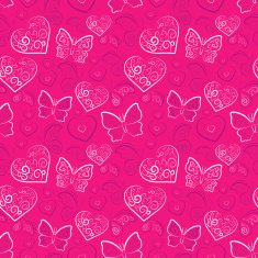 Romantic heart and butterfly vector seamless pattern