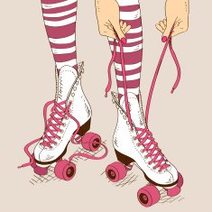 Illustration with female legs in retro roller skates N2
