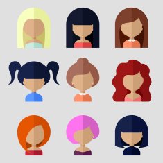 Set of Women Faces Icons in Flat Design N7