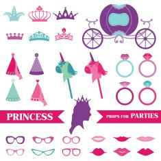 Princess Party set - photobooth props crown rings glasses