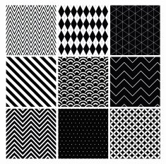 Seamless black and white geometric background set