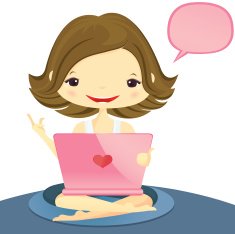 cute girl using laptop and sending message