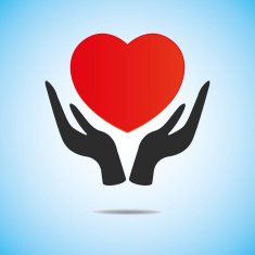 Red heart on hand vector icon