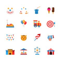Amusement Park Icons Flat