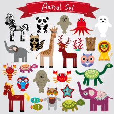 Set of funny cartoon animals on a white background vector N2