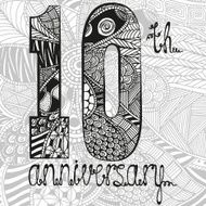 Template emblem 10th anniversary with zentangle pattern