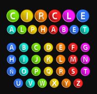 Circular Alphabet with Cavalier Perspective on Black Background