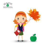 schoolgirl with a book and maple leaves