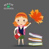 schoolgirl with a book and maple leaves-