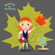 Back to school design schoolgirl with book and globe N2