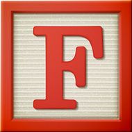 3d red letter block F