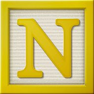 3d yellow letter block N