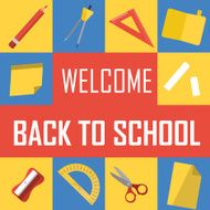 Set of school supplies vector flat design back to