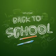 Back to school Typographical Background On Chalkboard With School Icon