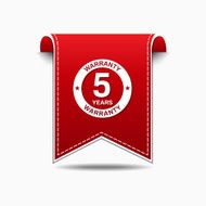 5 Years Warranty Red Vector Icon Design N2