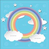 circle rainbow picture frame on blue background