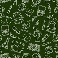 School seamless pattern with hand drawn icons on chalk board N3