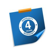 4 Years Warranty Blue Sticky Notes Vector Icon Design