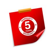 5 Years Warranty Red Sticky Notes Vector Icon Design