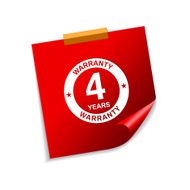 4 Years Warranty Red Sticky Notes Vector Icon Design