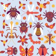 insects Spider butterfly caterpillar dragonfly beetle wasp ladybugs seamless pattern