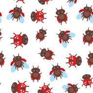 Funny insects ladybugs seamless pattern on white background Vector