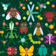 Spider butterfly caterpillar dragonfly mantis beetle wasp ladybugs seamless pattern N2