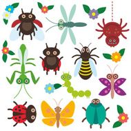 Funny insects Spider butterfly caterpillar dragonfly mantis beetle wasp ladybugs