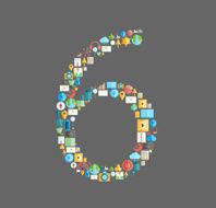 Six number social network with media icons vector illustration
