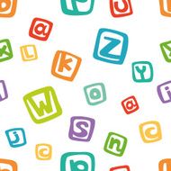 Vector seamless pattern - english alphabet in colorful squares N2