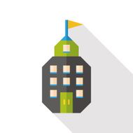Building school flat icon with long shadow