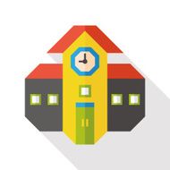 Building school flat icon with long shadow N2