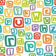 Vector seamless pattern - english alphabet in colorful squares N3