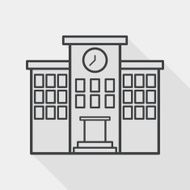 Building school flat icon with long shadow line