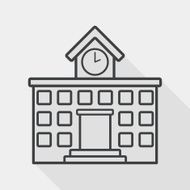 Building school flat icon with long shadow line N3