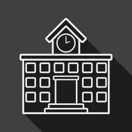 Building school flat icon with long shadow line N4