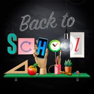 Back to school template with schools workspace supplies N2