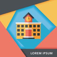Building school flat icon with long shadow eps10 N32
