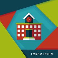 Building school flat icon with long shadow eps10 N33