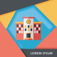 Building school flat icon with long shadow eps10 N34